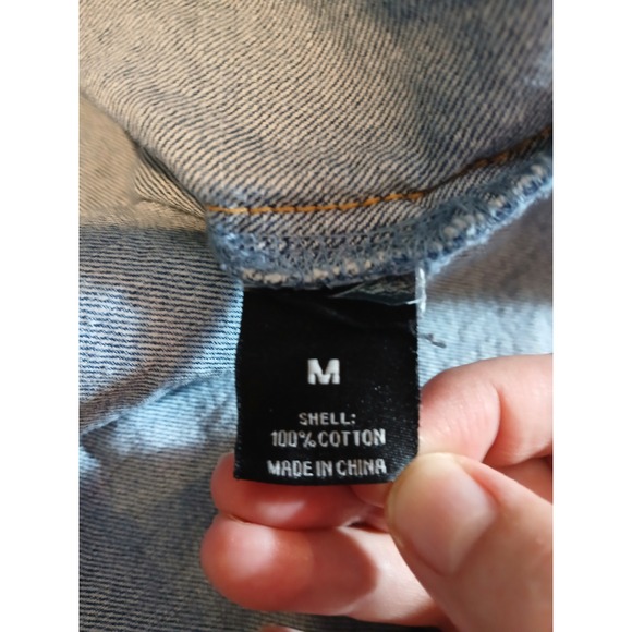 Rue 21 Distressed Denim Shirt Jacket Medium Wash Ripped Frayed Hem Shacket - Picture 11 of 12